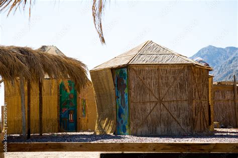 beach huts with colorful drawings on the door in dahab, egypt Stock ...