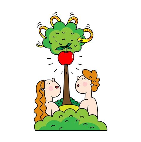 Premium Vector | Colored vector illustration of Adam and Eve in the ...