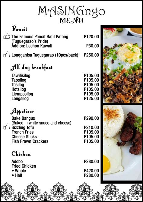 Masingngo Filipino Restaurant Menu | ClickTheCity Food & Drink