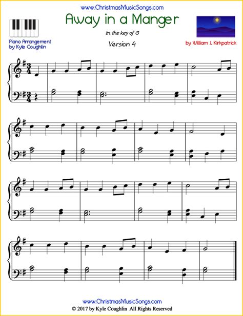 Away in a Manger by Kirkpatrick piano sheet music - free printable PDF