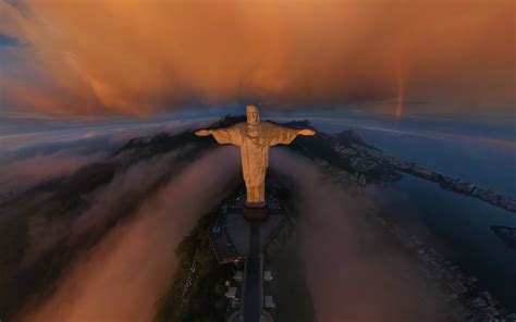 Christ the Redeemer, Rio de Janeiro, Brazil, Statue, Clouds, Aerial ...