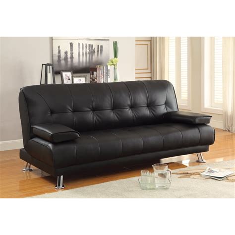 Faux Leather Convertible Sofa Bed with Removable Armrests, Black ...