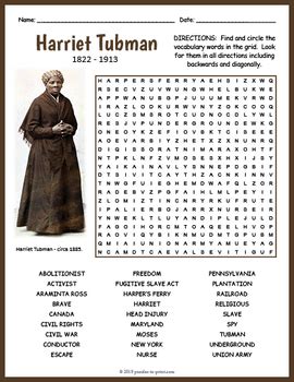 HARRIET TUBMAN Biography Word Search Puzzle Worksheet Activity | TPT