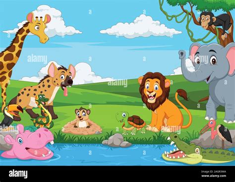 Cartoon African landscape with wild animals Stock Vector Image & Art ...