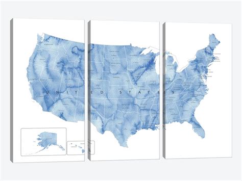 Blue Watercolor Map Of The Usa With State - Canvas Artwork | blursbyai