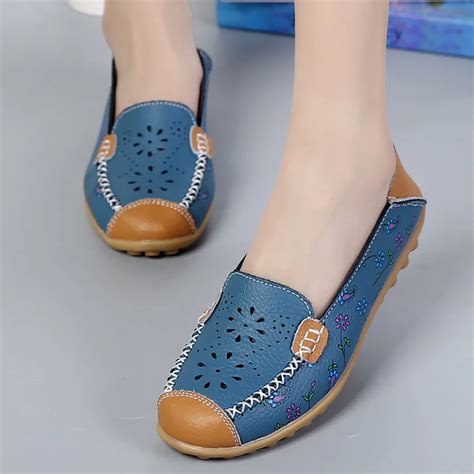 Boat women shoes large size 4.5 12 genuine leather breathable Flat ...