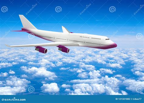 Civilian Passengers Airplane 3d Model Flying Clouds Stock Illustration ...