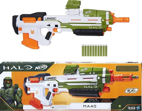 NERF Halo MA40 Motorized Dart Blaster Includes Removable 10-Dart Clip ...