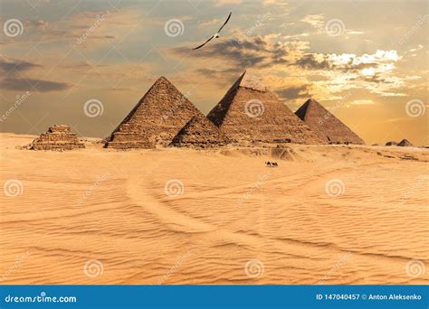 Sunset Over the Pyramids of Giza, Egypt Stock Image - Image of chephren ...