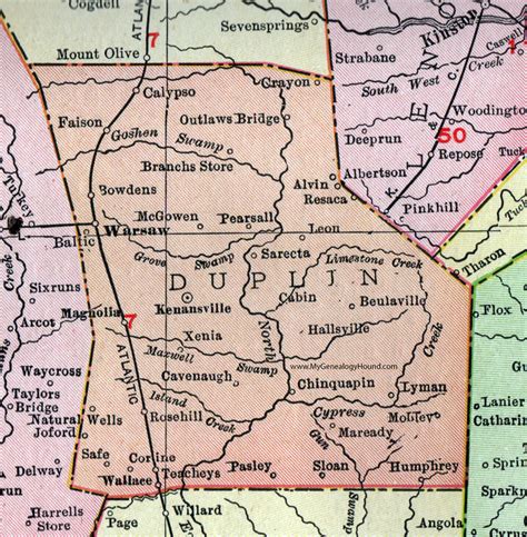 Duplin County, North Carolina, 1911, Map, Rand McNally, Kenansville ...