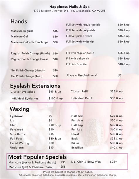 Nails Menu - Happiness Nails & Spa