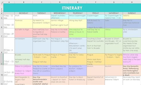 Travel Planning Excel Spreadsheets Itinerary Monthly Organizer by Day ...