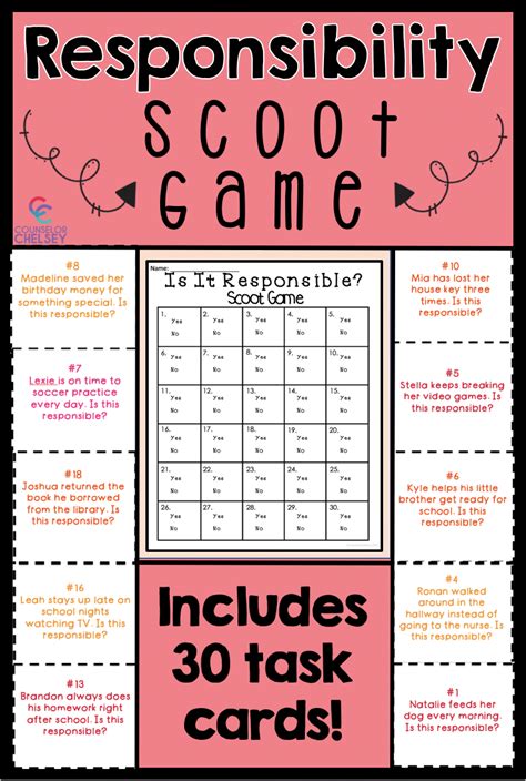 Responsibility Scoot Game Activity — Counselor Chelsey | Simple School ...