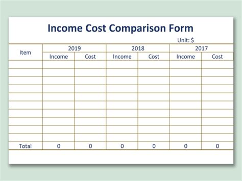 Comparison Table Excel Template