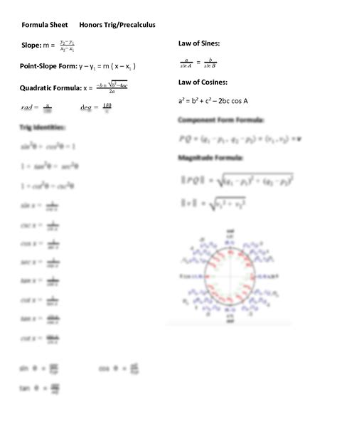 SOLUTION: Honors Trigonometry & Pre Calculus Formulas Worksheet - Studypool