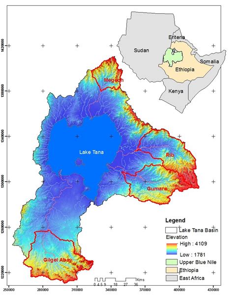 The Lake Tana basin with the four major watersheds: Gilgel Abay ...