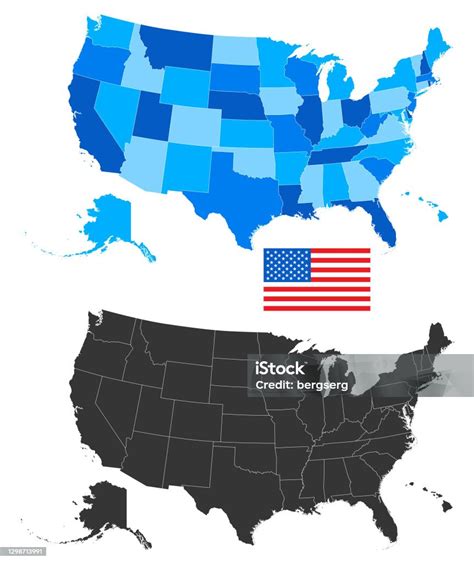 Blue Map Of Usa High Detailed Vector Illustration With States On White ...