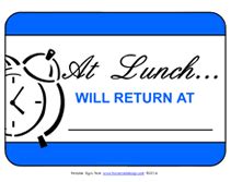 Free Printable Out to Lunch Temporary Sign