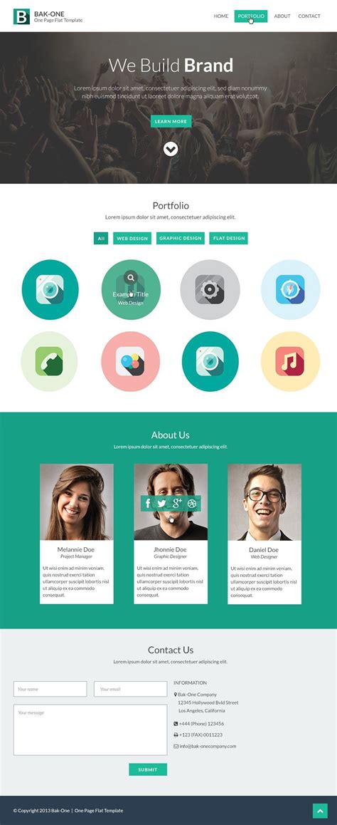 Free Flat Style Single Page Website Design Template HTML | Web template ...