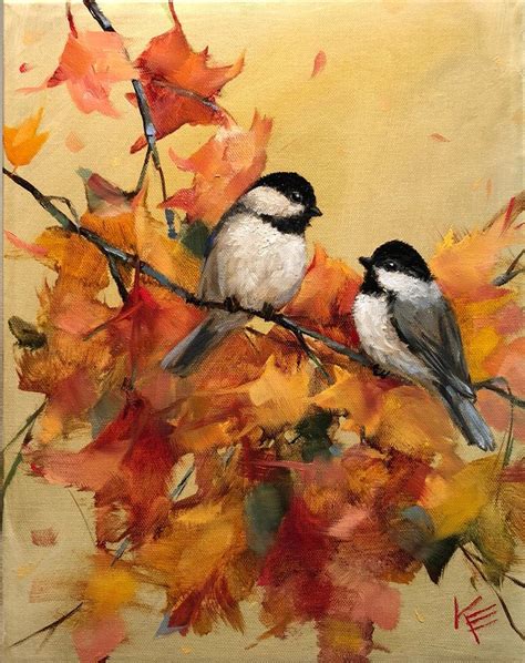 chickadee & fall leaves by Krista Eaton original art image 0 in 2020 ...