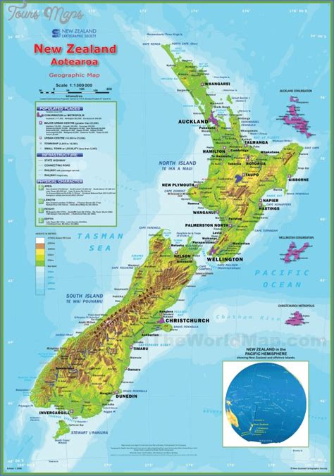 Physical Map Of New Zealand - ToursMaps.com