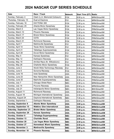 Nascar Schedule 2024 Printable Pdf