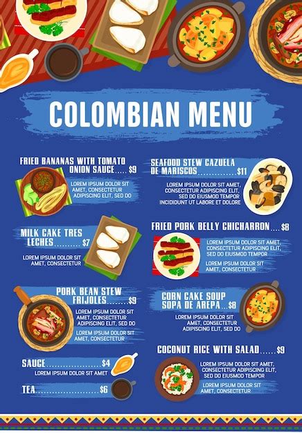 Premium Vector | Colombian cuisine vector menu meals of colombia