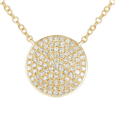 14k Yellow Gold Diamond Pave Suspended Disc Pendant Necklace (1/4 cttw ...