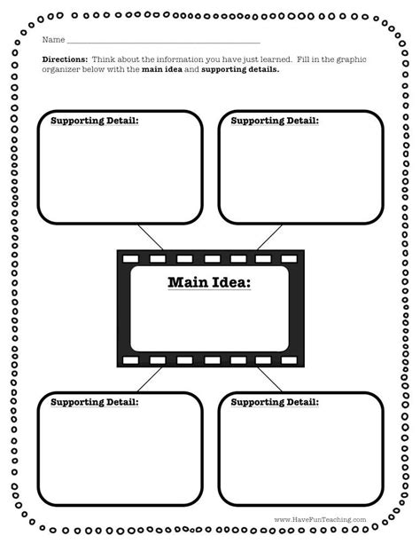 Main Idea and Four Supporting Details Graphic Organizer Worksheet ...