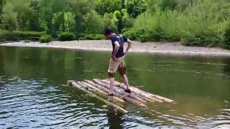 Building and riding our own wooden raft - YouTube