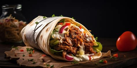 Chicken Shawarma Sandwich on Chopping Board.Macro.AI Generative Stock ...