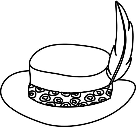 Black and white drawing of the hat with the feather free image download