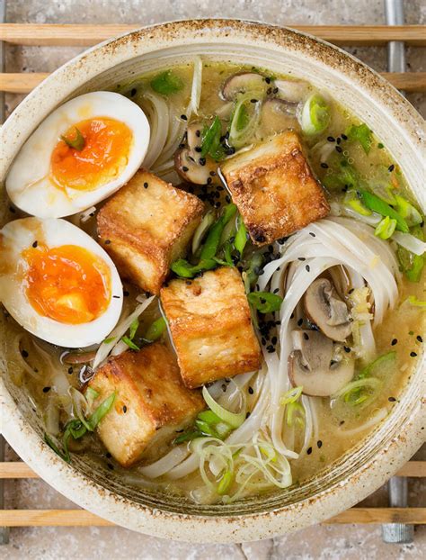 Crispy Tofu Miso Soup - with rice noodles and creamy boiled egg