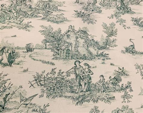 French Green Pastoral Toile Fabric #03