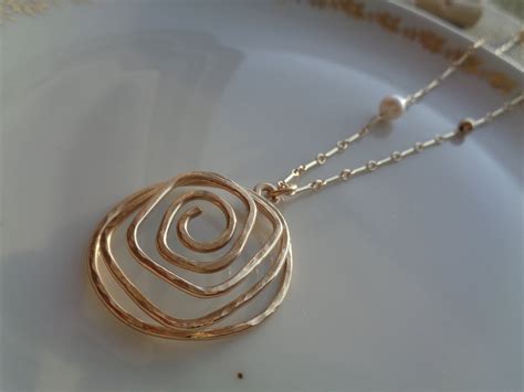 Long Gold Chain 585 Gold Filled With Pearls and Large Spiral - Etsy