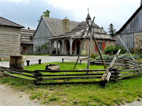 Some of the interior buildings inside Fort Michilimackinac, Mackinaw ...