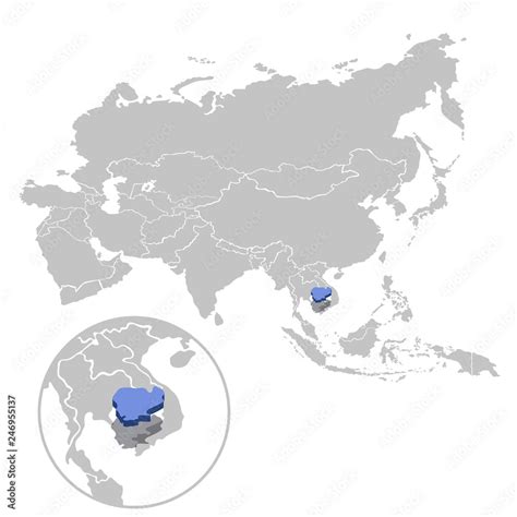 Vector illustration of Cambodia in blue on the grey model of Asia map ...