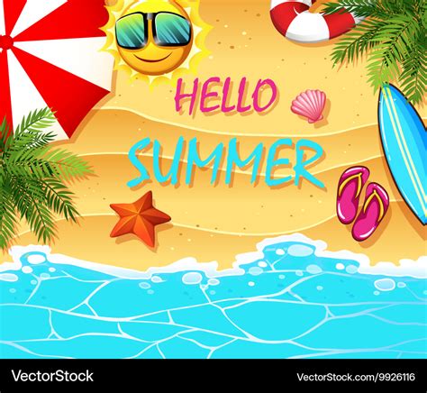 Summer theme with items on the beach Royalty Free Vector