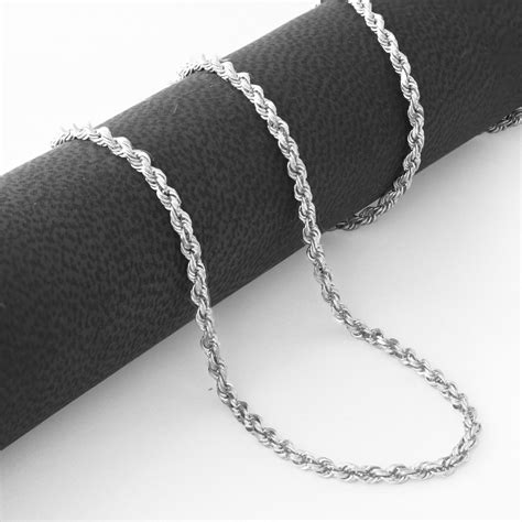 14K White Gold Womens 1.5mm Thin Diamond Cut Rope Chain Pendant ...