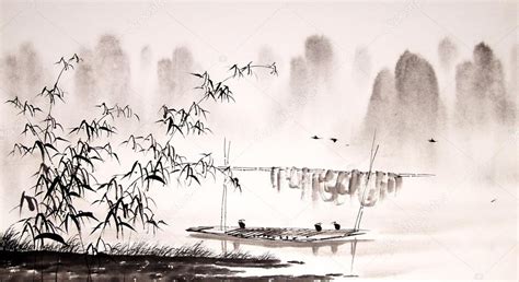 Chinese landscape ink painting — Stock Photo © baoyan #107535960