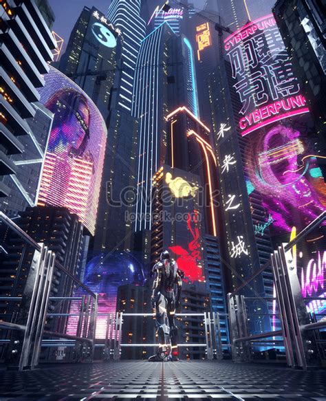 C4d cyberpunk future city scene illustration image_picture free ...