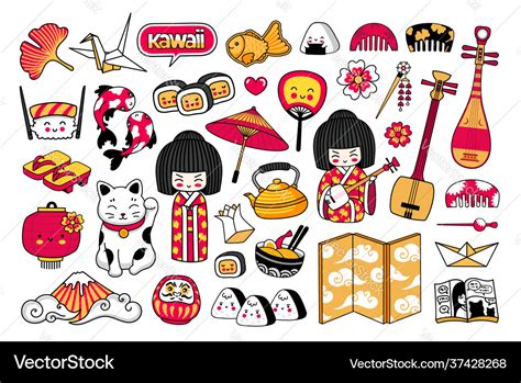 Big set kawaii japanese cartoon stickers Vector Image