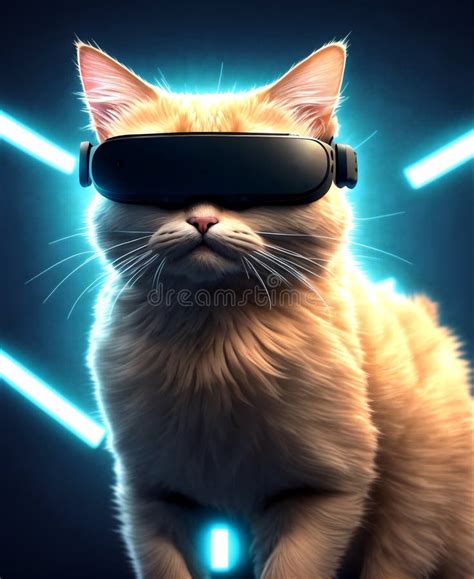 Cat in VR Goggle. Modern Pussycat in Virtual Reality Glasses. Concept ...