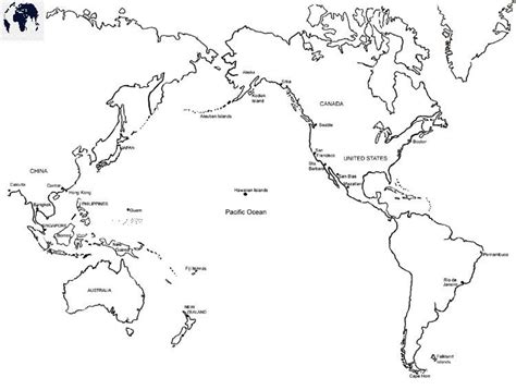 Printable World Map with Pacific Ocean in PDF