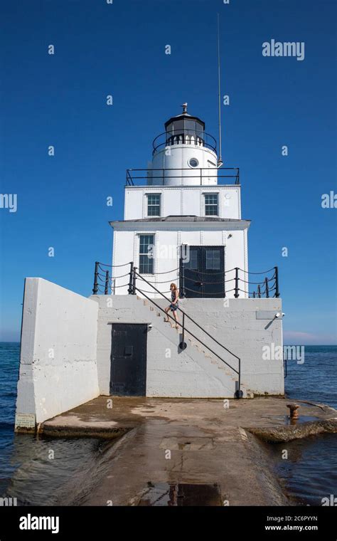 Manitowoc North Breakwater Lighthouse in Manitowoc, Wisconsin in July ...