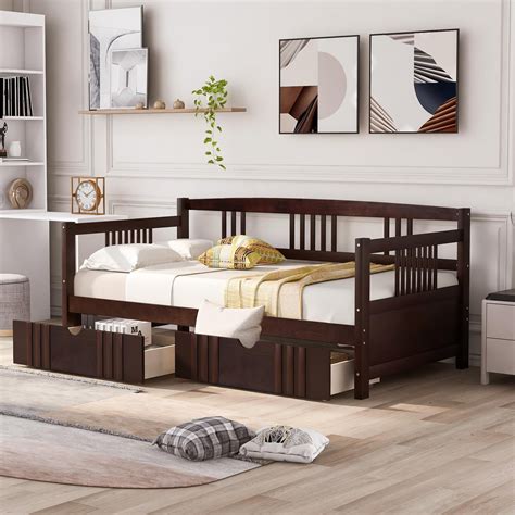 Arcticscorpion Twin Daybed, Kids Wood Bed with Drawers on Casters for ...