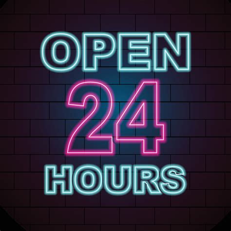 glowing neon open 24 hours sign templat 2514686 Vector Art at Vecteezy