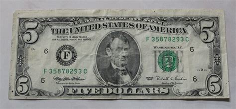 1995 Old 5 Dollar Bill Bottom part misscut sku 293