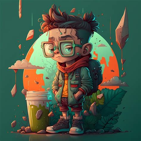 Premium Photo | Cool and trendy boy cartoon character, with a retro ...