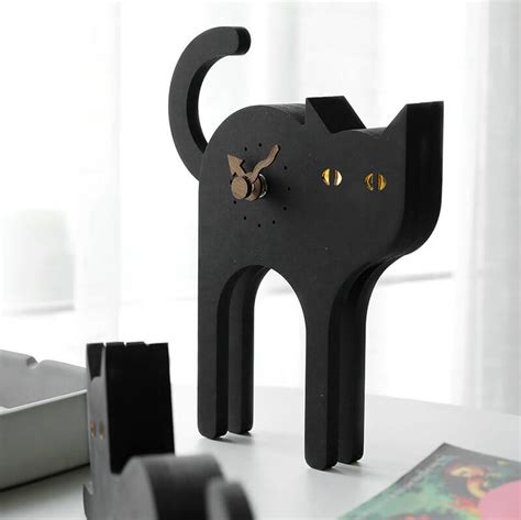 Cute Cat Clock Lovely Black Animal Shape for Desktop Decor - Warmly Life